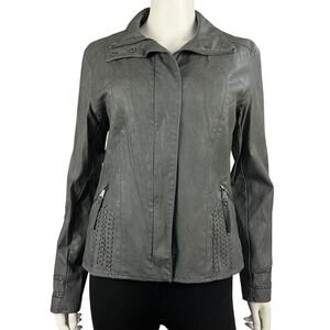Kut From The Kloth Jacket Womens M Gray Faux Leather Moto Style Zip Front